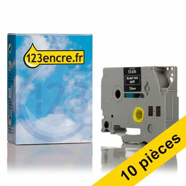 Offre : 10x Marque 123encre remplace Brother TZe-335 ruban 12 mm - blanc sur noir 650791 - 1