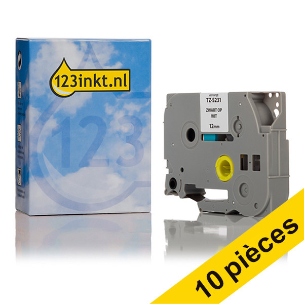 Offre : 10x Marque 123encre remplace Brother TZe-S231 ruban à forte adhérence 12 mm - noir sur blanc 089303 - 1