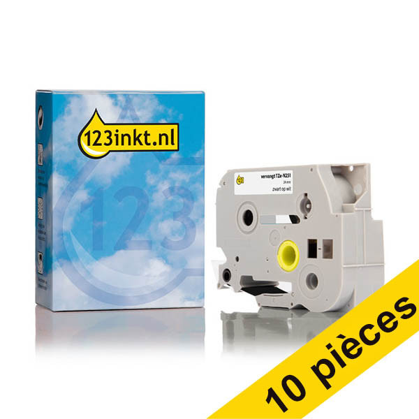 Offre : 10x marque 123encre remplace Brother TZe-N251 ruban 24 mm - noir sur blanc 650839 - 1
