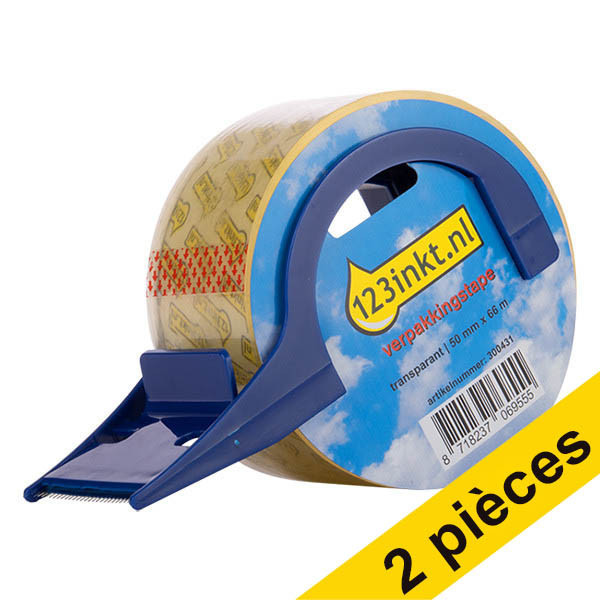 Offre : 2x 123encre dévidoir de ruban adhésif avec ruban d'emballage 50 mm x 66 m 302835 - 1