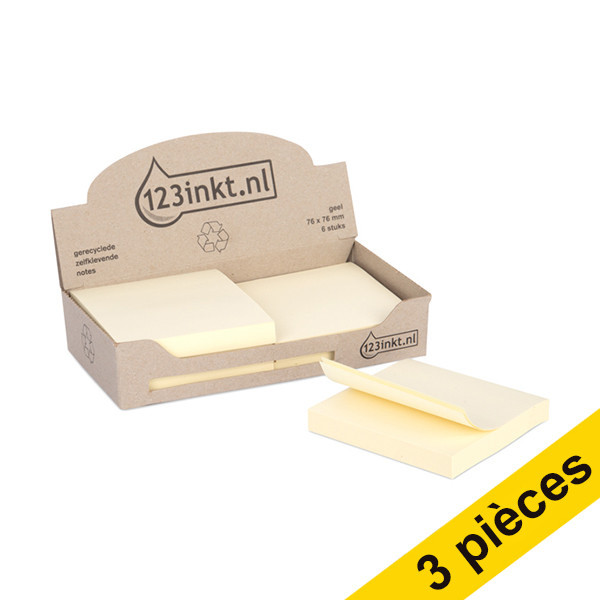 Offre : 3x 123encre notes autocollantes recyclées 76 x 76 mm (pack de 18) - jaune 300480 - 1
