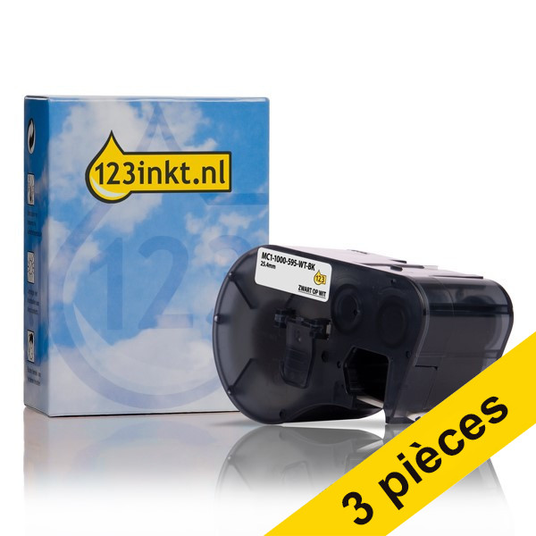 Offre : 3x Brady MC1-1000-595-WT-BK ruban vinyle 25,4 mm x 7,62 m (marque 123encre) - noir sur blanc 650800 - 1