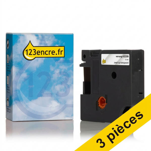 Offre : 3x Dymo 622289 IND Rhino ruban d'étiquettes permanentes polyester 12 mm (marque 123encre) - noir sur transparent 089249 - 1