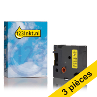 Offre : 3x Dymo S0718340/18058 IND Rhino ruban d'étiquettes thermorétractables 18 mm (marque 123encre) - noir sur jaune 089250