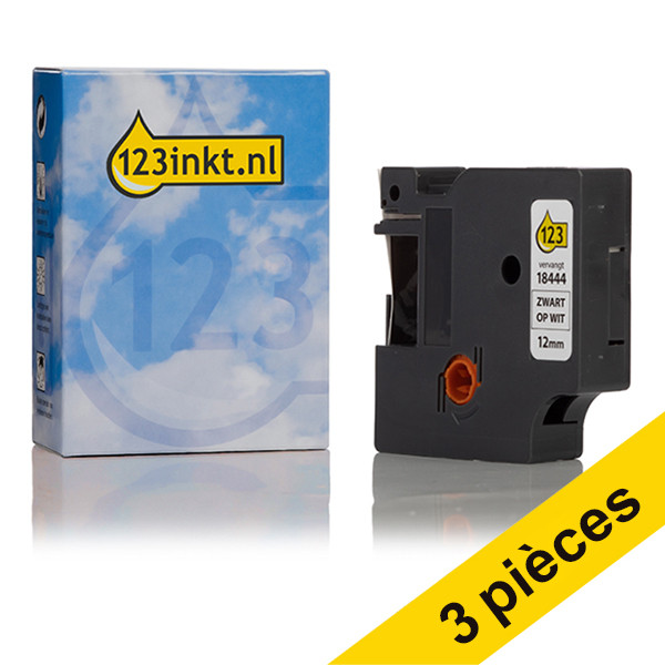 Offre : 3x Dymo S0718600/18444 IND Rhino ruban d'étiquettes vinyle 12 mm (marque 123encre) - noir sur blanc 089284 - 1