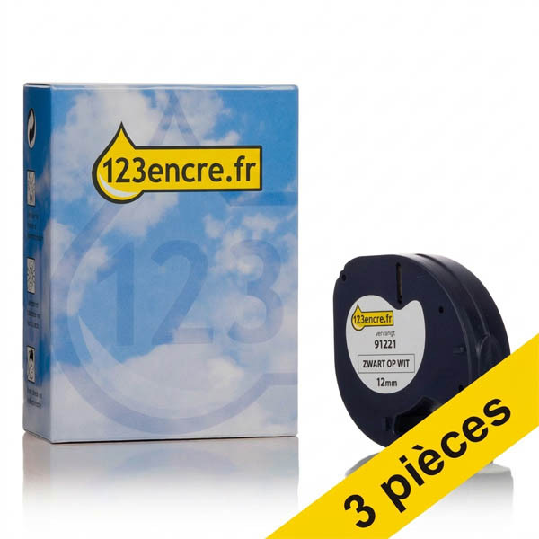 Offre : 3x Dymo S0721660 / 91221 ruban plastique 12 mm (marque 123encre) - blanc 088322 - 1