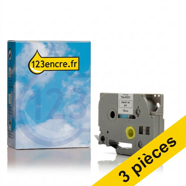 Offre : 3x Marque 123encre remplace Brother TZeR-231 ruban 12 mm - noir sur blanc 080994 - 1