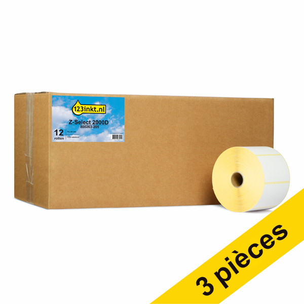 Offre : 3x Marque 123encre remplace Zebra Z-Select 2000D étiquettes (800263-205) 76 x 51 mm (12 rouleaux) 650718 - 1