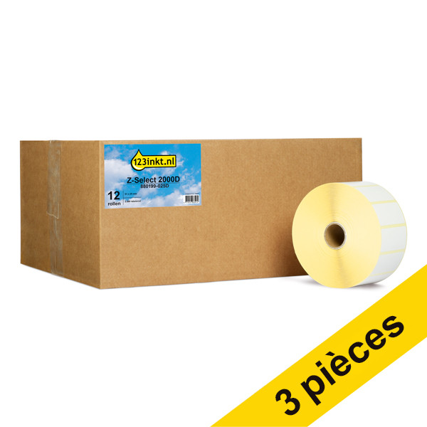 Offre : 3x Marque 123encre remplace Zebra Z-Select 2000D étiquettes (880199-025D) 51 x 25 mm (12 rouleaux) 650717 - 1