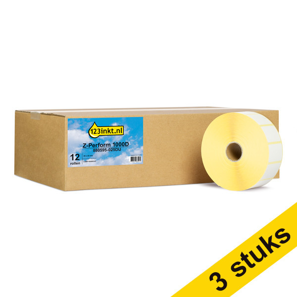 Offre : 3x Zebra Z-Perform 1000D étiquettes (880595-025DU) 38 x 25 mm (12 rouleaux) marque 123encre 650734 - 1