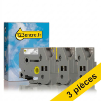 Offre : 3x marque 123encre remplace Brother TZe 18 mm multipack de rubans - noir sur blanc/sur jaune/sur transparent 089293