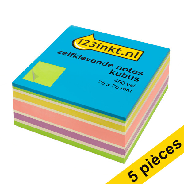 Offre : 5x 123encre notes autocollantes cube 76 x 76 mm - vert fluo 301079 - 1
