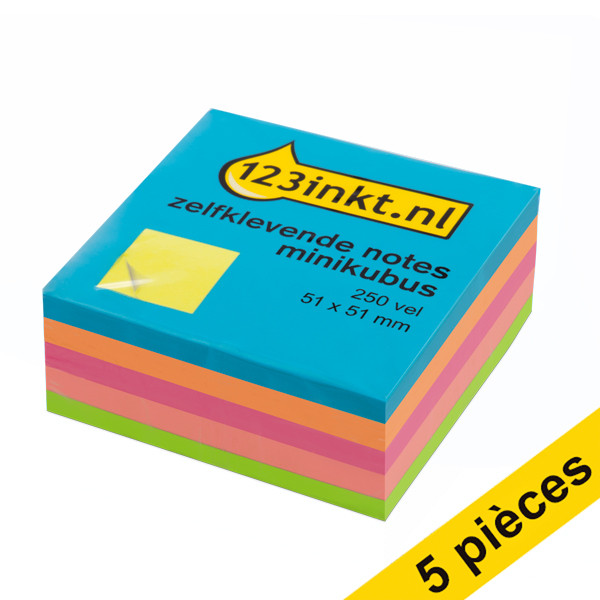 Offre : 5x 123encre notes autocollantes format mini 51 x 51 mm - assortiment fluo 301081 - 1