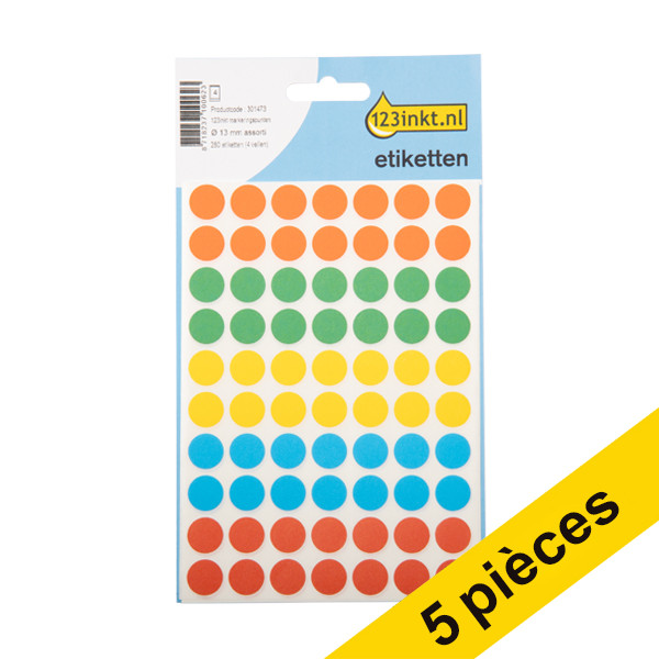 Offre : 5x 123encre pastilles de marquage Ø 13 mm - assortiment (280 étiquettes) 301507 - 1