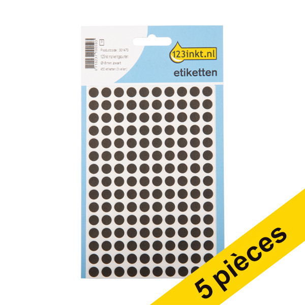 Offre : 5x 123encre pastilles de marquage Ø 8 mm - noir (450 étiquettes) 301504 - 1