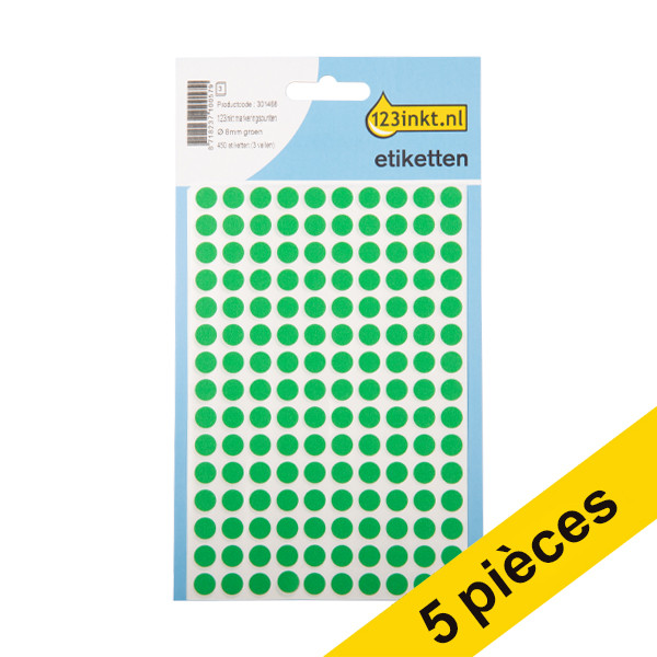 Offre : 5x 123encre pastilles de marquage Ø 8 mm - vert (450 étiquettes) 301502 - 1