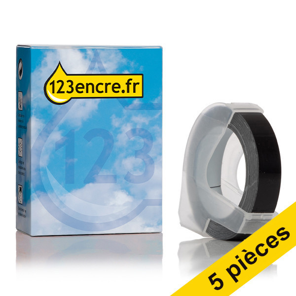 Offre : 5x 123encre ruban d'étiquettes en relief S0898130 / 520109 pour pince à étiqueter - blanc sur noir 650768 - 1