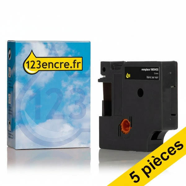 Offre : 5x Dymo 1805435 IND Rhino ruban d'étiquettes vinyle 12 mm (marque 123encre) - blanc sur noir 650607 - 1