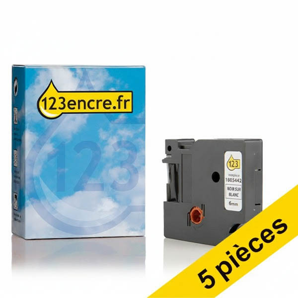 Offre : 5x Dymo 1805442 IND Rhino ruban d'étiquettes polyester permanent 6 mm (marque 123encre) - noir sur blanc 650595 - 1