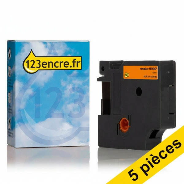 Offre : 5x Dymo 1978367 ruban 12 mm (marque 123encre) - noir sur orange 650599 - 1