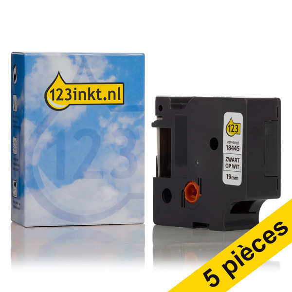 Offre : 5x Dymo S0718620/18445 IND Rhino ruban adhésif vinyle 19 mm (marque 123encre) - noir sur blanc 650549 - 1