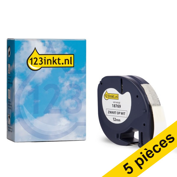 Offre : 5x Dymo S0718850/18769 ruban thermocollant 12 mm (marque 123encre) - blanc 650575 - 1