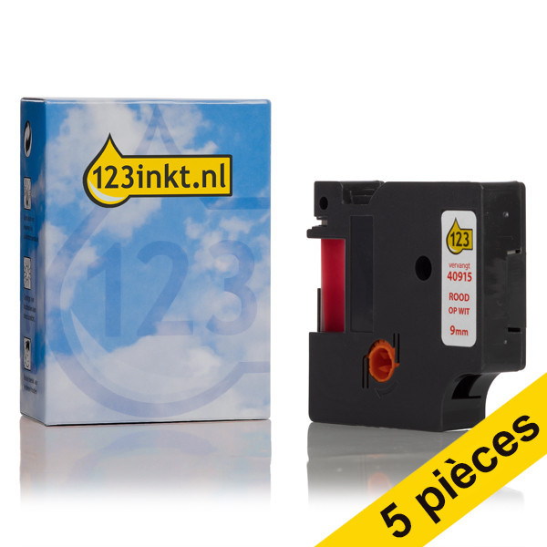 Offre : 5x Dymo S0720700/40915 ruban d'étiquettes 9 mm (marque 123encre) - rouge sur blanc 650614 - 1