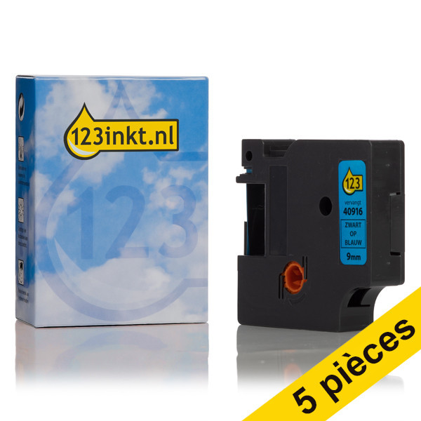 Offre : 5x Dymo S0720710/40916 ruban d'étiquettes 9 mm (marque 123encre) - noir sur bleu 650616 - 1
