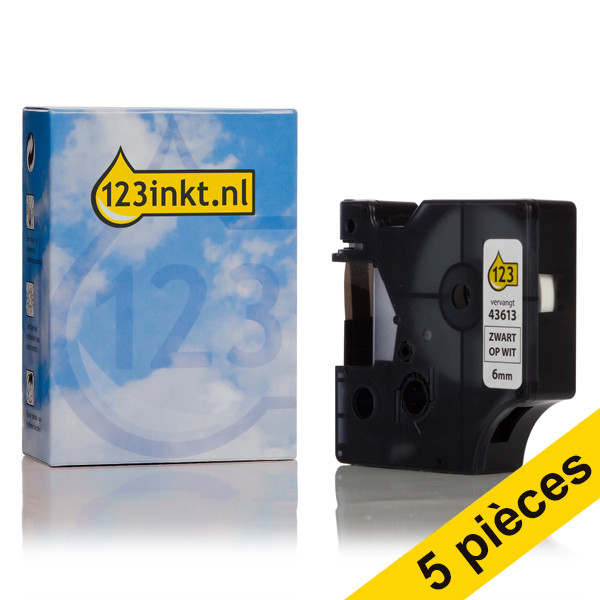 Offre : 5x Dymo S0720780/43613 ruban d'étiquettes 6 mm (marque 123encre) - noir sur blanc 650533 - 1