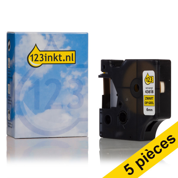 Offre : 5x Dymo S0720790/43618 ruban 6 mm (marque 123encre) - noir sur jaune 650598 - 1
