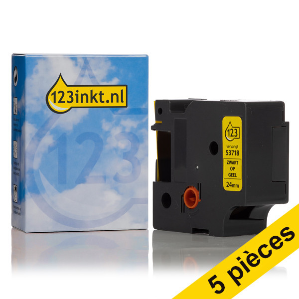 Offre : 5x Dymo S0720980/53718 ruban 24 mm (marque 123encre) - noir sur jaune 650602 - 1