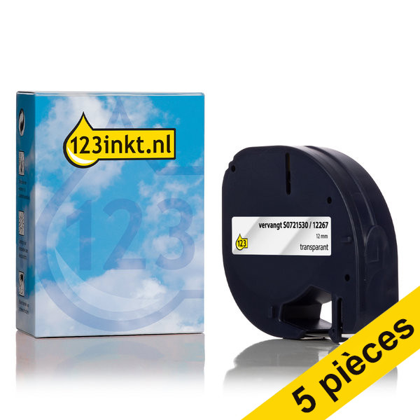 Offre : 5x Dymo S0721530 / 12267 ruban à étiquettes plastique 12 mm (marque 123encre) - transparent 650517 - 1