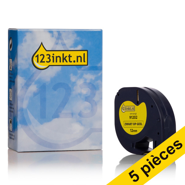Offre : 5x Dymo S0721620/91202 ruban d'étiquettes plastique 12 mm (marque 123encre) - jaune 650534 - 1