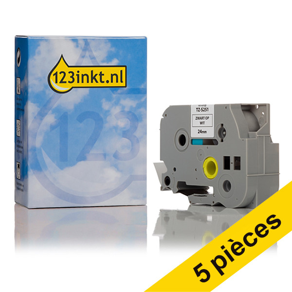 Offre : 5x Marque 123encre remplace Brother TZe-S251 cassette à ruban à forte adhérence 24 mm - noir sur blanc 089304 - 1
