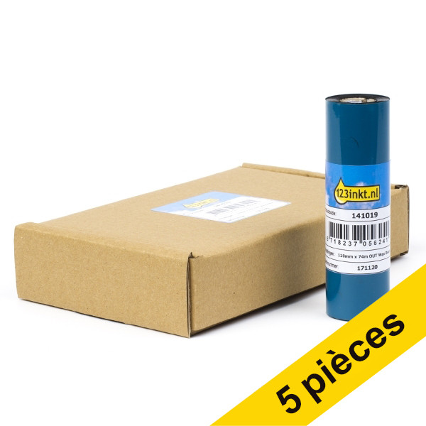 Offre : 5x Zebra 3200 ruban de cire/résine (03200GS11007) 110 mm x 74 m (5 rubans) marque 123encre 650726 - 1