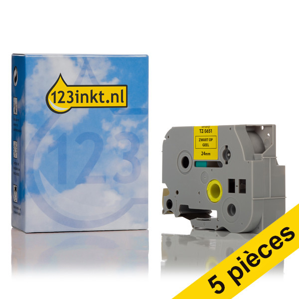 Offre : Marque 123encre remplace 5x Brother TZe-S651 ruban à forte adhérence 24 mm  - noir sur jaune 650638 - 1