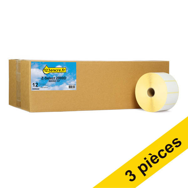 Offre : Marque 123encre remplace 3x Zebra Z-Select 2000D étiquettes amovibles (800262-127) 57 x 32 mm (12 rouleaux) 650720 - 1
