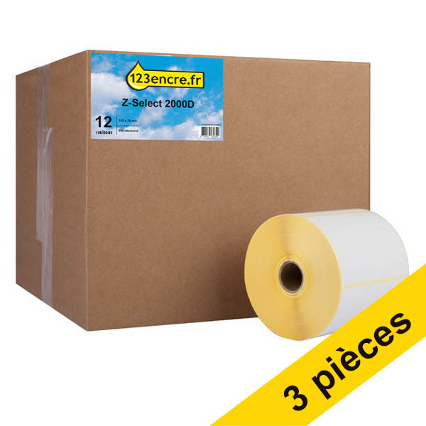 Offre : Marque 123encre remplace 3x Zebra Z-Select 2000D étiquettes amovibles (880239-076D) 102 x 76 mm (12 rouleaux) 650744 - 1