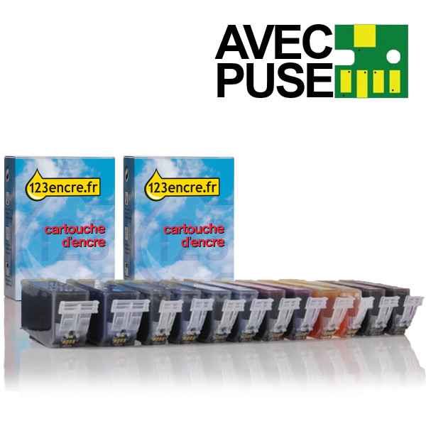 Offre Canon : 2 x PGI-525PGBK + 2 x CLI-526BK/C/M/Y/GY avec puce (2 en noir + 4 couleurs) (marque 123encre) 120852 - 1