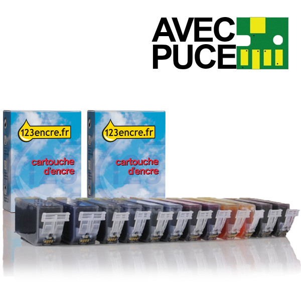 Offre Canon : 2 x PGI-525PGBK + 2 x CLI-526BK/C/M/Y/GY avec puce (2 en noir + 4 couleurs) (marque 123encre) 120852 - 1