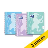 Offre: 3x Oxford School bloc spiralé A4+ ligné 90 g/m² 80 feuilles 23 trous (3 pièces) - pastel