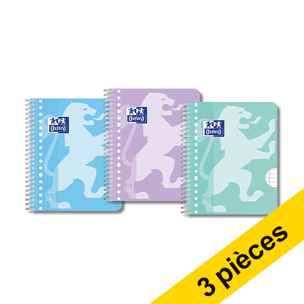 Offre: 3x Oxford School cahier à spirale  A5+ ligné 90 g/m² 17 trous 80 feuilles pastel (3 pièces) 260307 - 1