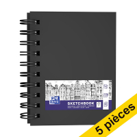 Offre: 5x Oxford bloc de croquis à spirale couverture rigide A6 100 g/m² (80 feuilles) - noir