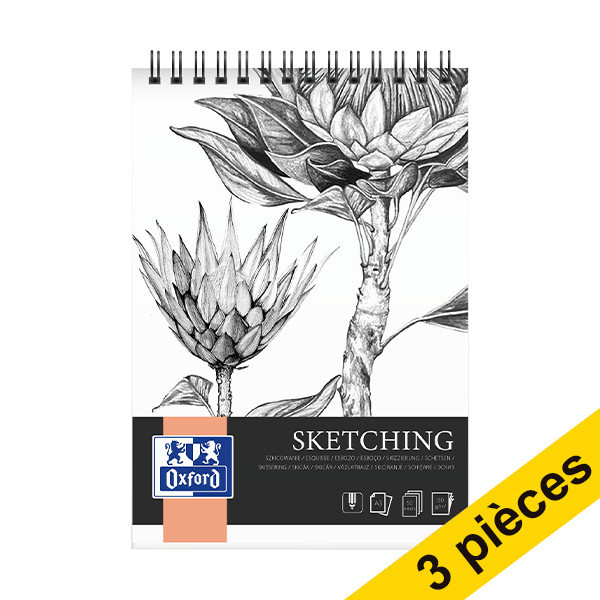 Offre : 3x Oxford Sketching bloc de croquis spirale A3 120 g/m² (50 feuilles) 237663 - 1