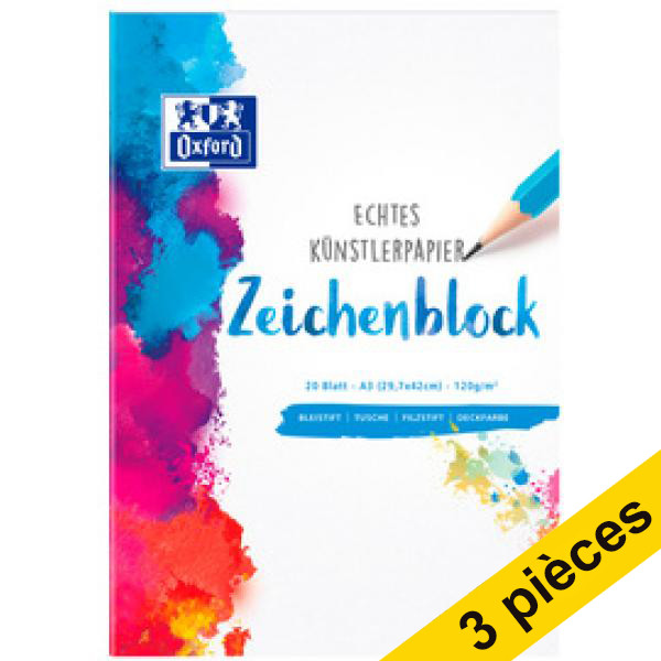 Offre : 3x Oxford bloc de croquis A3 120 g/m² (20 feuilles) 260275 - 1