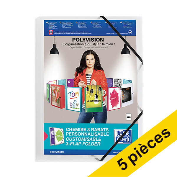 Offre : 5x Oxford Polyvision farde à 3 rabats (personnalisable) A4 - transparent 260315 - 1