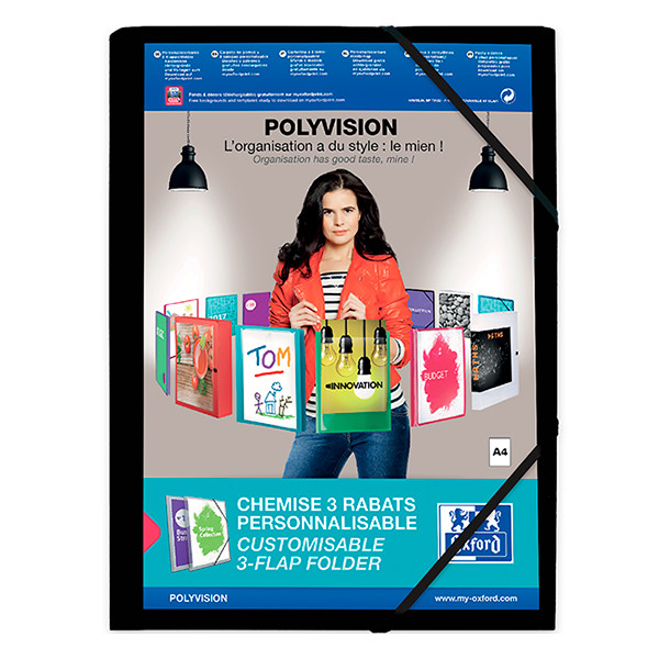 Oxford Polyvision farde à 3 rabats (personnalisable) A4 - noir 237585 - 1