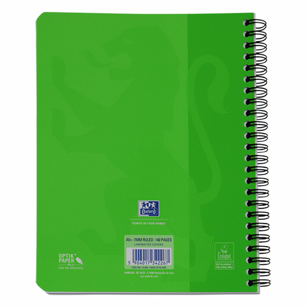Oxford Touch cahier à spirale A5 ligné 90 g/m² 70 feuilles - vert citron 260186 - 2