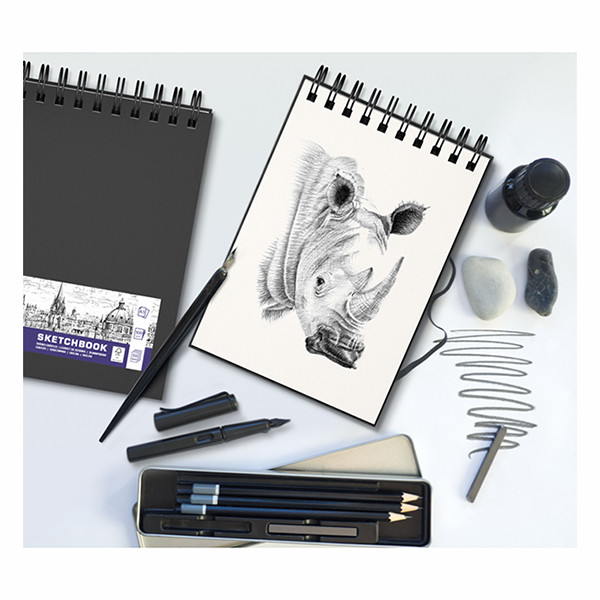 Oxford bloc de croquis à spirale couverture rigide A4 100 g/m² (50 feuilles) - noir 237635 - 2