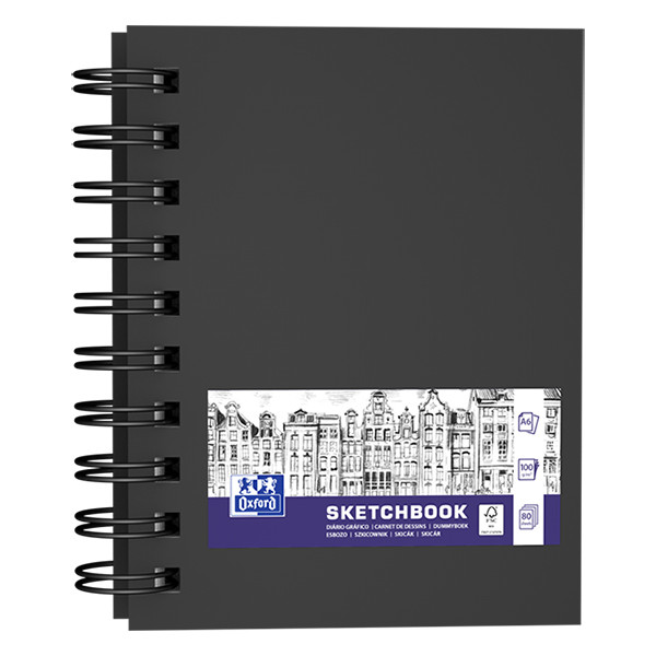 Oxford bloc de croquis à spirale couverture rigide A6 100 g/m² (80 feuilles) - noir 237636 - 1